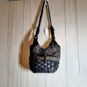 Longaberger Sighned Black Leather Woven Basket Tote Bag Purse